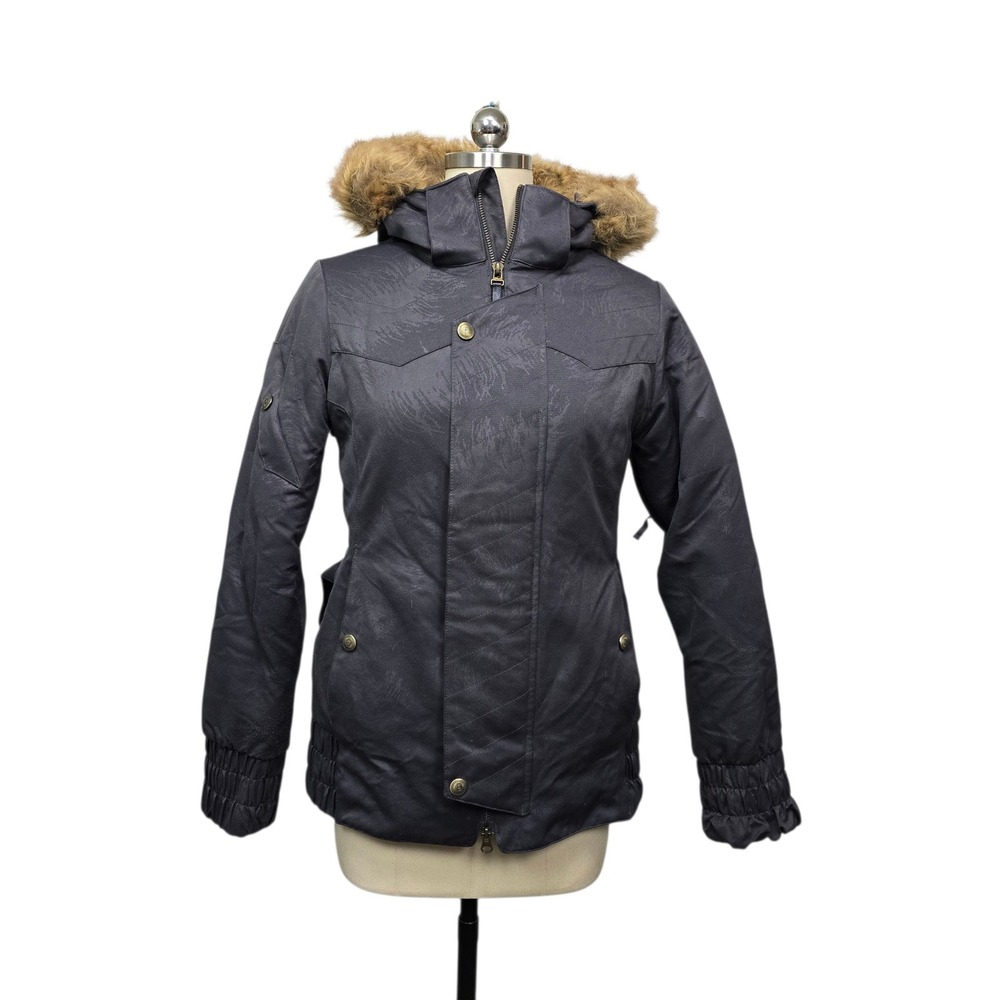 B by Burton Women Small Snowboard Jacket‎ Charcoal Grey Faux Fur Hood Insulated